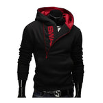 Men's sweatshirt with a hood and a print on the collar