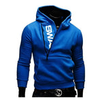 Men's sweatshirt with a hood and a print on the collar
