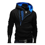 Men's sweatshirt with a hood and a print on the collar