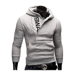 Men's sweatshirt with a hood and a print on the collar