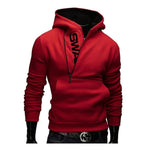 Men's sweatshirt with a hood and a print on the collar